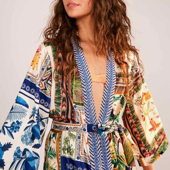 FARM Rio Tops - FARM RIO Mixed Scarves Side Slit Kimono – MULTI – Size Small